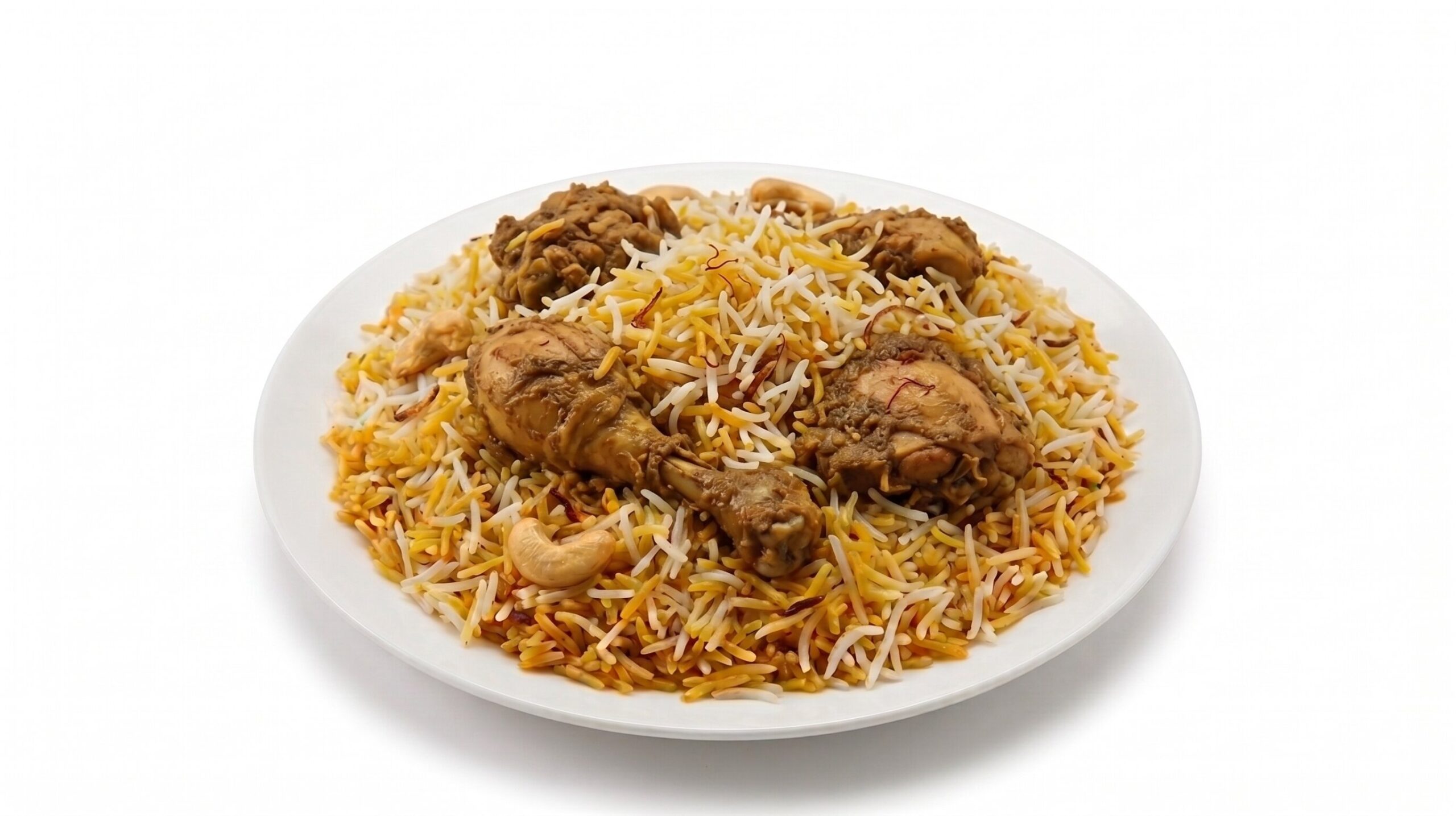 A plate of Hyderabadi chicken biryani served at Al Maseera Cafeteria.