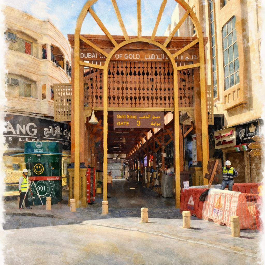 Dubai Gold Souk Gate 3 entrance near Al Maseera Cafeteria, Dubai