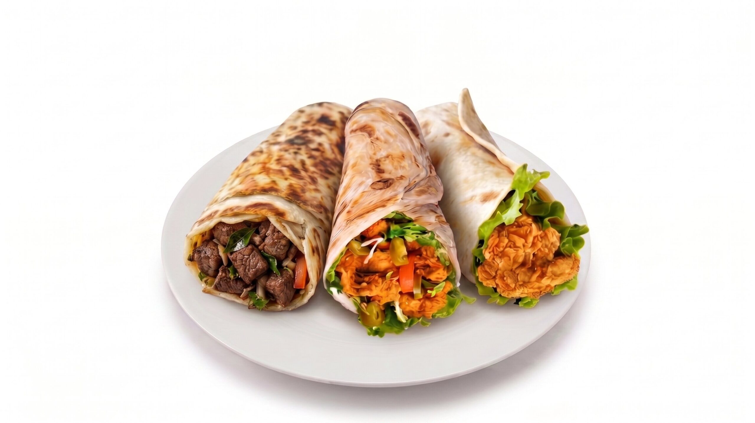 Mathafi parotta, zinger wrap, and beef parotta on a plate served at Al Maseera Cafeteria.